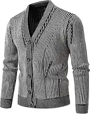 [Generic] Men's Shaker Knit V-Neck Cardigans Sweater Button Up Wool Cardigan for Men Big & Tall Knit Cardigan Sweater