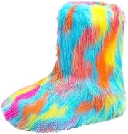 [ZJWBB] Women's Faux fur Boot Furry Fluffy Short Snow Boot Mid-Calf Boots Warm Comfortable Outdoor Flat Shoes Mid-Calf Boots
