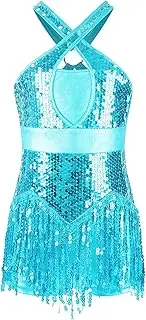 [Sxiwei] Kids Girls Sequined Latin Dance Tassel Dress Ballroom Samba Rumba Jazz Dance Costume