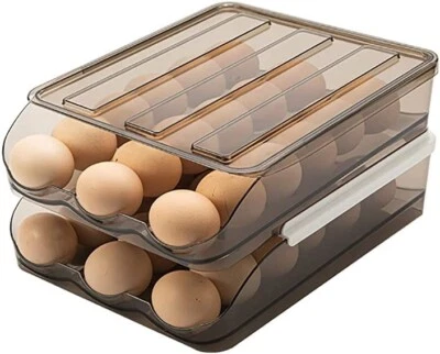 Auto Rolling Egg Holder Storage Box for Refrigerator Egg Tray Fridge Organizer