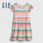 GAP 女幼童裝 柔軟條紋圓領短袖洋裝-彩色條紋(671318)