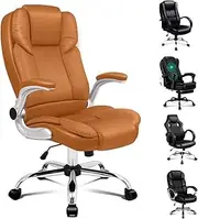 ALFORDSON Ergonomic Office Chair with Flip-up Armrests, Executive Computer Chair Home Desk Chair with Swivel and High Back, PU Leather Upholstery Video Game Chairs (Saxon Brown)