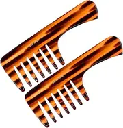 Giorgio G59 7 1/4" Hand Made Long Tortoise Detangling Comb - Wide Teeth. Flexible. Comb. Hand-Made of quality Durable Cellulose, Saw-cut and Hand Polished.(2-Pack)