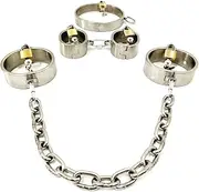SAHOOSAFETY Stainless steel 3 bondage sets with handcuffs, ankle cuffs, collar, handcuff lock, BDSM toys, erotic games for men and women(Für Männer)