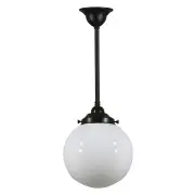 Opal Glass Sphere 8&quot; Shade w 3/4&quot; x 1/2m Black Rod Pendant