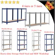 Heavy-duty Garage Shelving Storage Shelf Metal Steel & MDF Workshop Blue/Silver