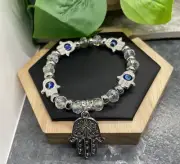 Lucky Evil Eye Hamsa Beaded Bracelet Stretch Protection & Blessings New B5723