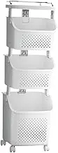 ＫＬＫＣＭＳ Laundry Cart Storage Rack Multifunctional Dirty Clothes Basket Rolling Storage Organization for Dorm Bathroom Home Kitchen, 3 Tiers
