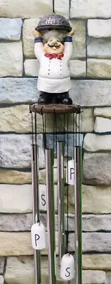 Welcome Chef Cordon Bleu Lifting Cloche Dome Figurine Crown Garden Wind Chime