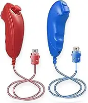 2 Pack Wii Nunchuck Controllers, Nunchuk Controller Remote Video Game Gamepad Joystick for Wii Wii U Console(Red & Blue)