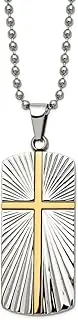 [JewelryWeb] 19.8mm Stainless Steel Polished and Textured Yellow Ip Plated Religious Faith Cross Animal Pet Dog Tag a Ball Chain Necklace 56 Centimeters Chain-Necklace for Women and Men