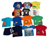 lot 16 Pc boy top Size 12 Months Short & Long sleeve Blue Christmas Halloween ￼.