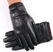 [Generic] Mens Touch Screen Gloves for Outdoor Cycling, Skiing, Anti Cold and Warm Gloves, Three Thread Ribbed PU Leather Glovess
