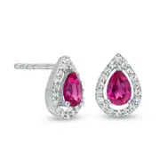 Pear-Shaped Lab-Created Ruby and White Sapphire Frame Drop Earrings in 10K White Gold