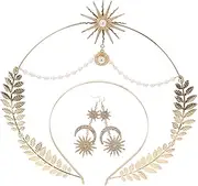 [Ipetboom] 1 Set Goddess Headdress Crown Earrings Double Headband with Rhinestone Embellishments for Women Lightweight Bridal Jewelry Elegant Party Accessory