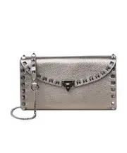 Valentino Garavani Rockstud Foldover Top Wallet One size silver