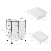 Costway 15 Drawers Storage Trolley Cart Office Filing Cabinet Kitchen Home Organizer w/4 Wheels Clear