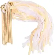30Pcs Wedding Ribbon Wands with Bells Wands Wedding Streamers Ribbon Stick Wands with Bells for Wedding, Christmas, Birthday, Party