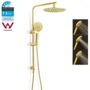 Twin Round 2 In 1 Rain Shower Head Set Sliding Rail Diverter Brushed Gold DIY