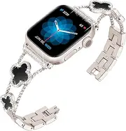 Vamyzji Compatible with iWatch Bands 42mm 41mm 40mm 38mm, Bling Luxury Elegant Four Leaf Clover Metal iWatch Band for iWatch Series 10 9 8 7 6 5 4 3 2 1 SE for Women Girls (Starlight）