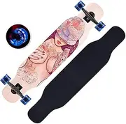 Sports Longboard Skateboard, 42" A Grade 7-Layer Maple Double-tilt Unruly Pattern Four-Wheel Flashing Dance Board Suitable for Adults Young People
