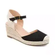 Journee Collection Women Ankle Strap Espadrille Sandals Ashlyn Size US 9M Black