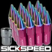 SICKSPEED 16 PC PINK/NEO CHROME SPIKED 60MM EXTENDED LOCKING LUG NUTS 1/2x20 N30