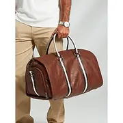 Men's Leather Travel Duffel Bag with Multi-Compartment Suit and Shoe Storage - Ideal for Business Trips and Weekends