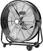 High Velocity Industrial Floor Fan,Rolling Drum Shop Blower for Garage,Industrial Drum Fan,3 Speed Heavy Duty Metal Air Circulator,Oscillating Fan,24 inches, Black