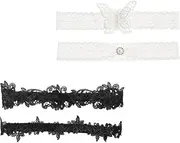 [Xingbing] Black and White Lace Bridal Garter Set - 2 Pairs Elegant Bride's Wedding Garters, Elastic Floral Belts