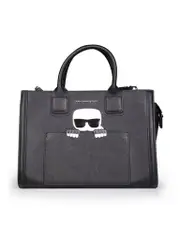 Black Leather Karl Face Tote
