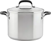 KitchenAid Stainless Steel Stockpot with Measuring Marks and Lid, 8 Quart, Brushed Stainless Steel