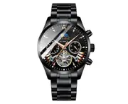 BELUSHI Men Automatic Watch Luxury Skeleton Tourbillon Clock Mens Stainless Steel Business Waterproof Mechanical Wristwatches - Black Rose Gold2