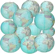 Retisee 12 Pcs World Map Paper Lanterns for Classroom 10 Inch Earth Globes Hanging Paper Lanterns History Classroom Ceiling Decor for Back to School Around The World Travel Themed Party