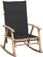 Bamboo Patio Chair, Dining Chair with Backrest, Rocking Chair with Cushion for Lawn, Garden, Yard, Poolside, Easy Assemble, 120 x 50 x 4 cm, Anthracite