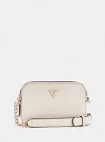 GUESS White Noelle Double Zip Camera Crossbody Bag