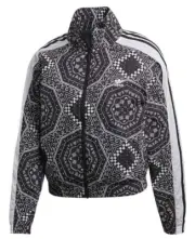 adidas Originals Women Zip Windbreaker Jacket Black White Abstract Pattern Sz S