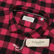 Tintoria Mattei NWT Dress Shirt Size 44 17.5 Regular Fit in Red & Black Check