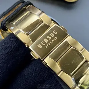 VERSUS VERSACE手錶, 男錶 44mm 金色圓形精鋼錶殼 黑色三眼, 中三針顯示錶面款 VV00037