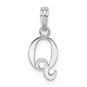 Sterling Silver Rhodium-Plated Polished Block Initial -Q- Pendant
