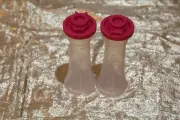 New Tupperware Small 4” Hourglass Salt and Pepper Shakers Mini Fiusha Color