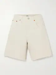[RE/DONE] RE/DONE - Boyfriend Frayed Denim Shorts - Cream - 31 31 Cream