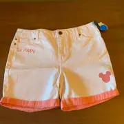 Disney Pink Peach Be Happy Mickey Mouse Junk Food Girl Jean Denim Shorts XL