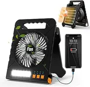 14800mWh Rechargeable Solar Camping Fan, Battery Powered Fan,Portable Table Fan with 4 Speeds & 4 Timers，LED Lantern,Flashlight,Battery Operated Fan for Picnics,Fishing,Travel,Jobsite,Power Outage