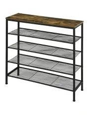 [Levede] Industrial Steel Frame 5-Tier Shoe Rack Storage Cabinet Organisers 100cm in Brown