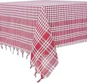 DESTALYA Checkered Tablecloth 63 Inch or 160 cm Square Picnic Blanket | 100% Cotton Buffalo Check, Plaid, Gingham, Rustic Style | Linen Table Cover for Kitchen (Red and White)