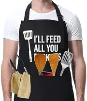 Funny Kitchen Aprons Men - Dad Gifts, Grilling Aprons with 3 Pockets, Waterproof and Stain Resistant Apron, Cooking Apron Fathers Day Christmas Best Dad Gifts