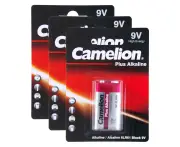 3x Camelion Plus Alkaline 6LR61 Block 9V Battery Power Cylindrical Long Lasting