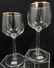 Saxony Crystal Clear Jasmine Wine Glasses Gold Trim & Multi-side Stem Pair (2)