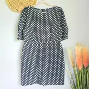 Ann Taylor New Black Jacquard Polka Dot Puff Sleeve Sheath Dress Womens SZ 14